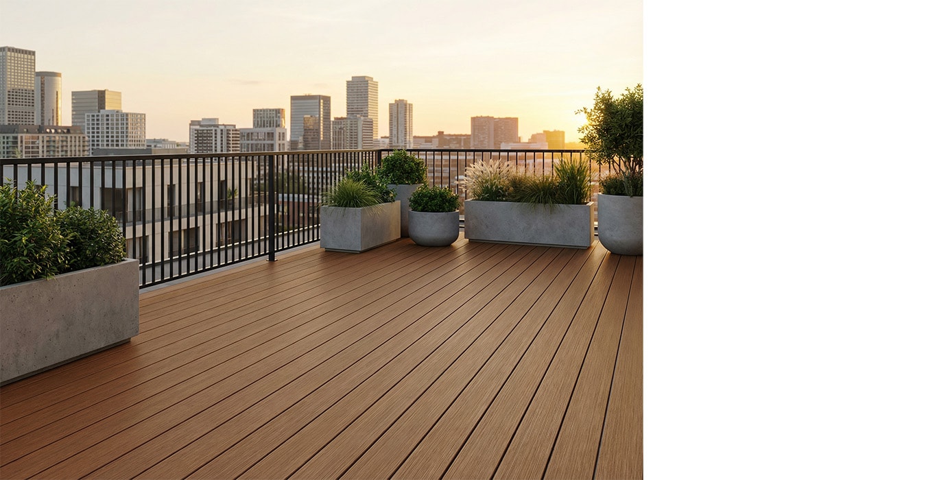 Inspiration de terrasse Fiberdeck Brooklyn en situation — visuel de la gamme, coloris illustratif