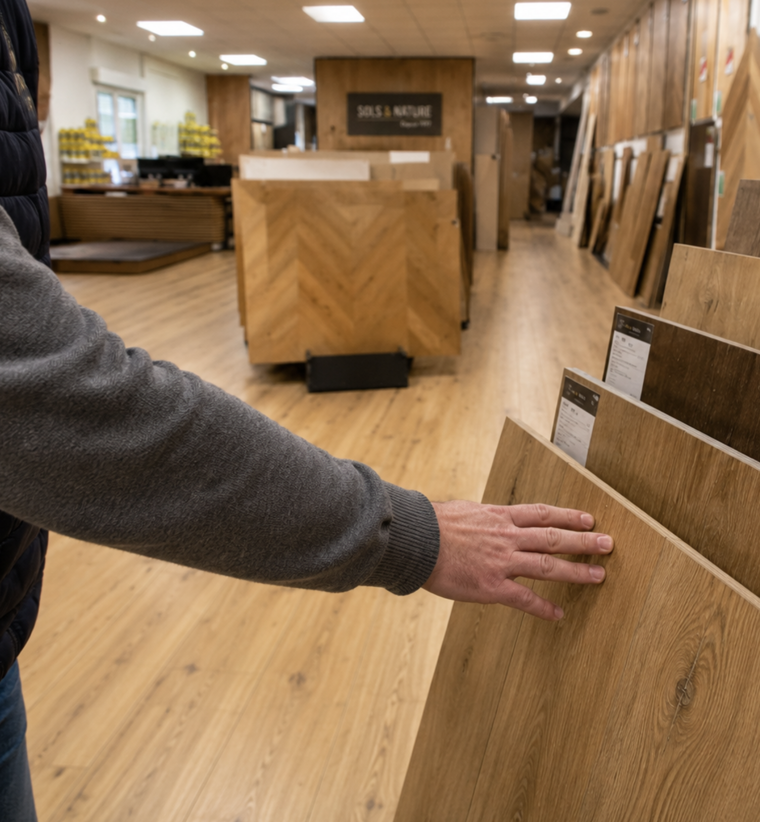 Showroom parquet Sols & Nature à Reims présentant différents parquets à comparer avant achat