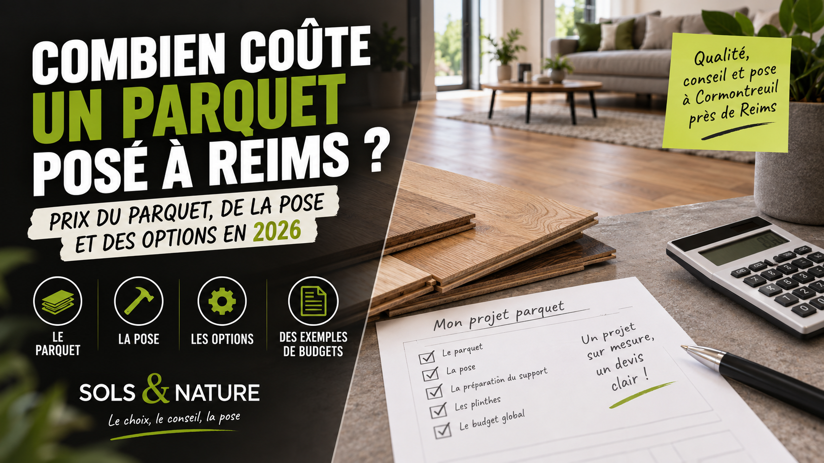 Estimation du prix d’un parquet posé à Reims avec fourniture, pose et options du chantier.