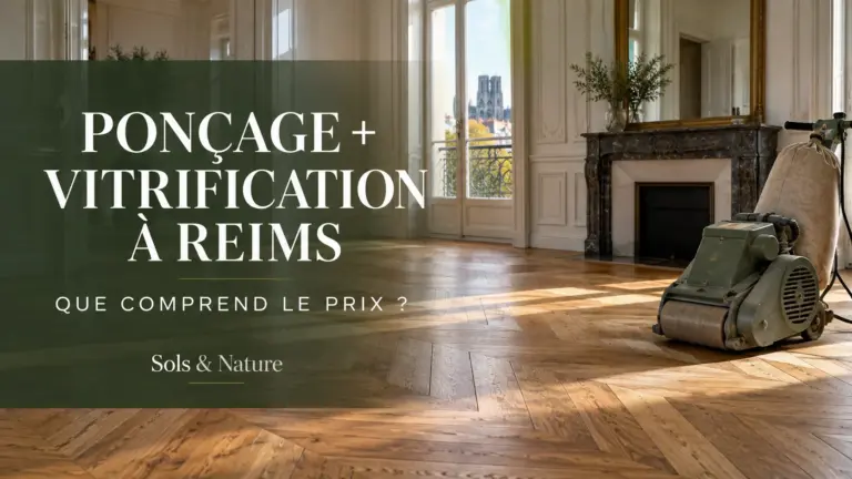 Ponceuse professionnelle sur un parquet ancien, illustration de la rénovation de parquet à Reims.
