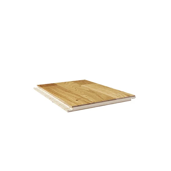 Échantillon de parquet trois frises Design Parquet présenté en perspective, avec sa tranche visible.