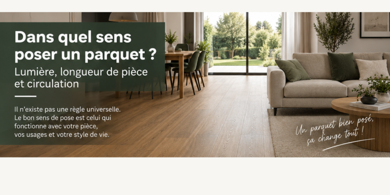 Schémas montrant comment choisir le sens de pose d’un parquet selon la lumière, la forme de la pièce et la circulation.